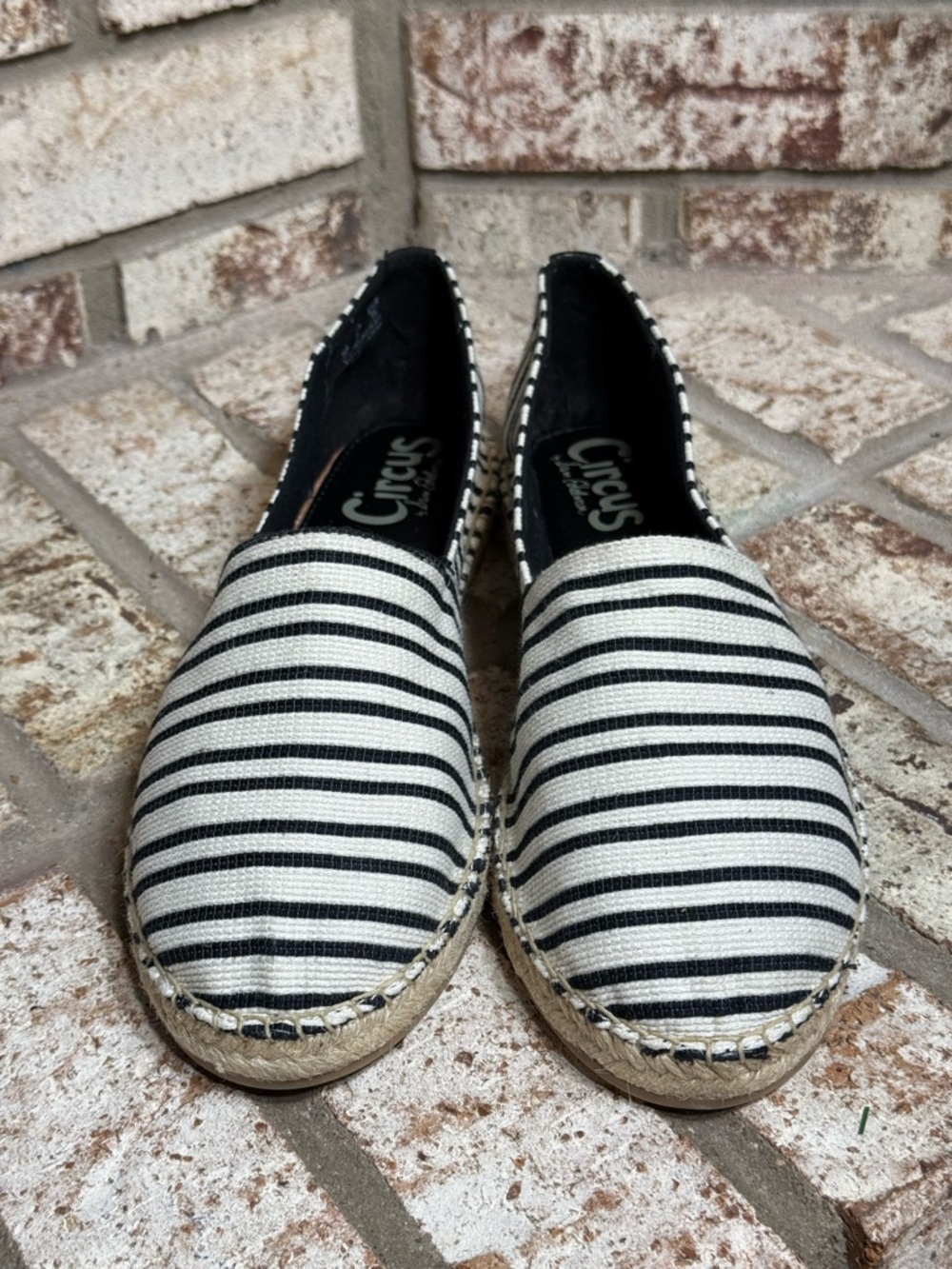 Like New Circus by Sam Edelman Black and White Striped Canvas Espadrille Flats